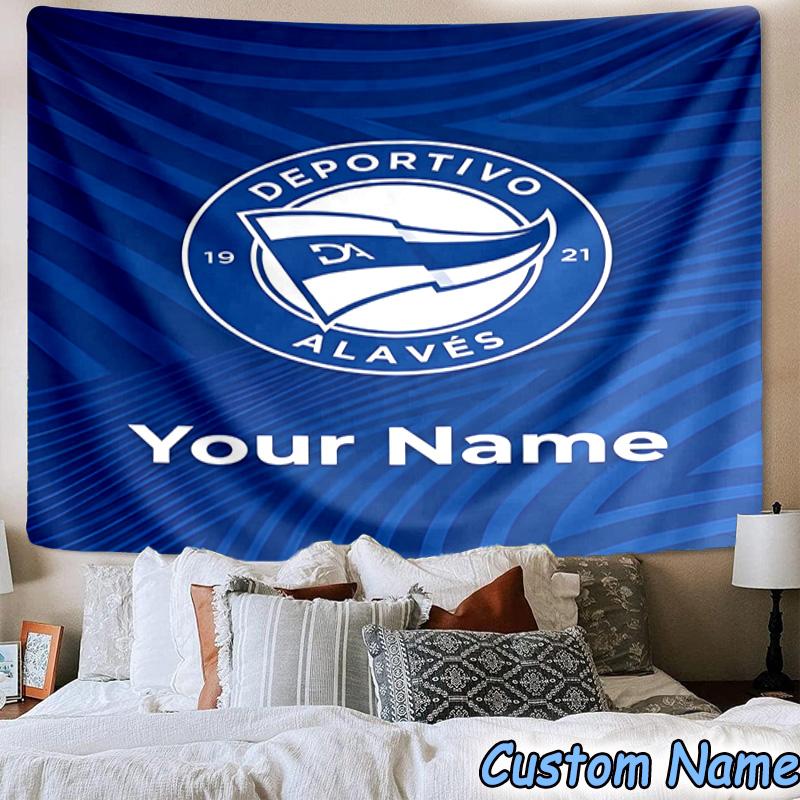 Custom Name Deportivo Alaves Crest Printed Tapestry, for Bedroom,Livingroom, dormitory, Large Wall Decor, Fabric Decor Fan Birthday Gifts