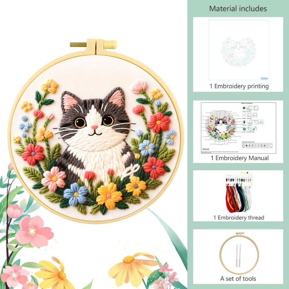 DIY Embroidery Kit Colorful Needlework Craft Animal Embroidery Flower Sewing Kits Beginners