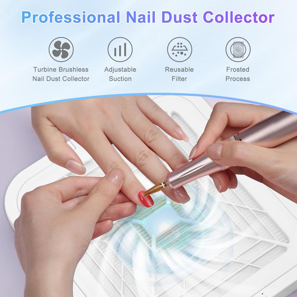 Пылесос для ногтей CGBE 120 Вт, гель для удаления пыли с ногтей, мощный, скорость вращения 12000 об/мин, поставляется с 2 фильтрами и без мешка для пыли, простой в установке на столе, пылесборник,