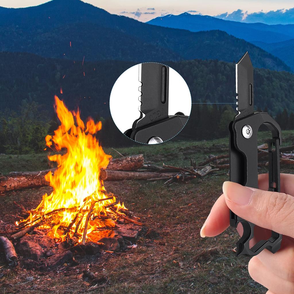 Tibitdeer Keychain Titanium Key Ring Carabiner Ultra Lightweight Durable Bottle Opener Window Hammer Screwdriver Folding Knife Bike Spoke Wrench