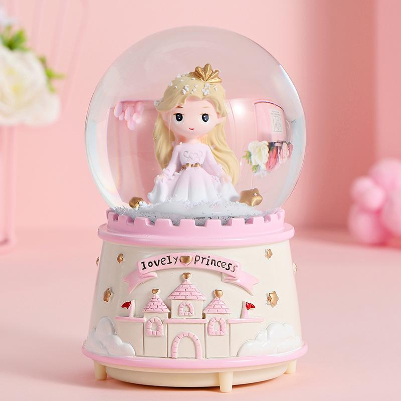 Cartoon Couple Crystal Ball Resin Snow Globe Music Box Toy