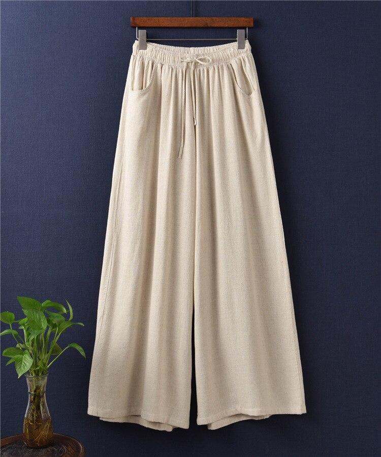 Johnature Solid Color Wide Leg 2021 Spring New Pockets Cotton Linen Women Cloths Pants