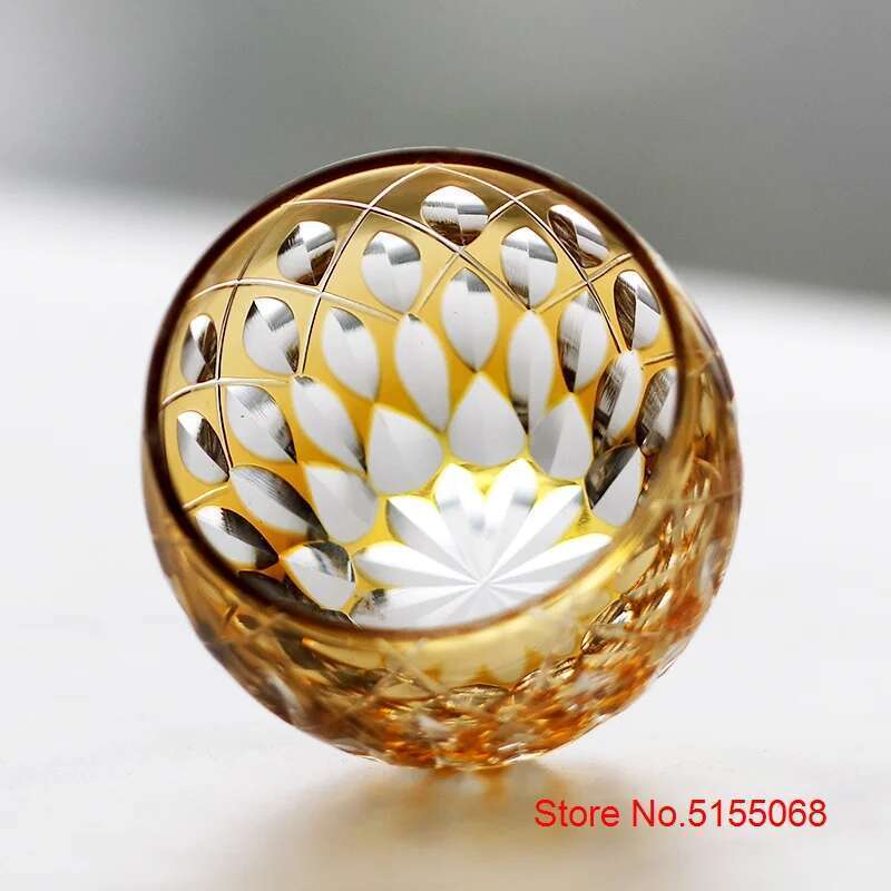 Japanese Style Edo Kiriko Colored Crystal Sake Glass Hand Carving Kaleidoscope Small Wine Cups Vodka Spirit Liquor Short Glasses