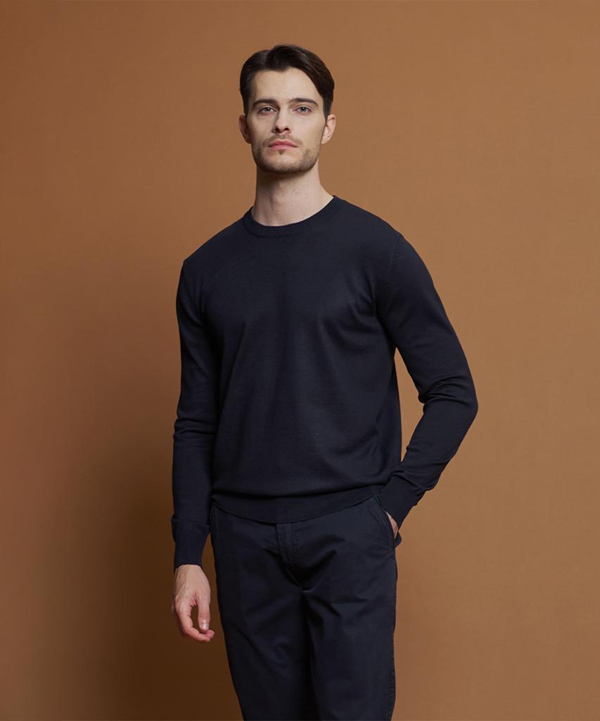 PANICALE Navy Viscose Blend Round Knit