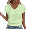 Women Tops V-Neck Short Sleeve Jacquard Decoration Pullover Tops Solid Color Loose Fit Elastic