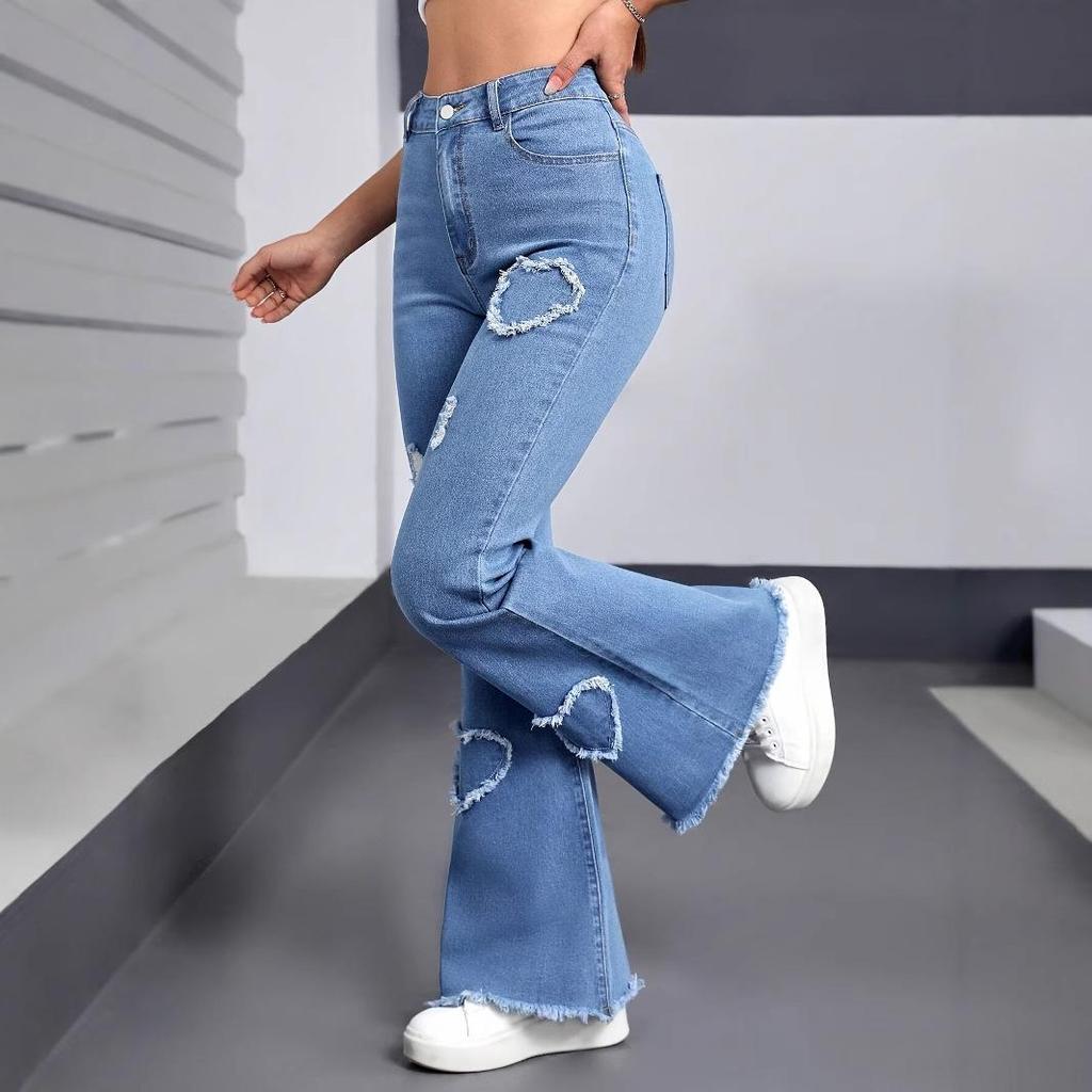 Джинсовые Расклешенные Брюки Женские С Дырками Джинсы Boot Cut Потертые Уличный Стиль Высокая Талия Эластичные Стиранные Винтажные Брюки Полной Длины