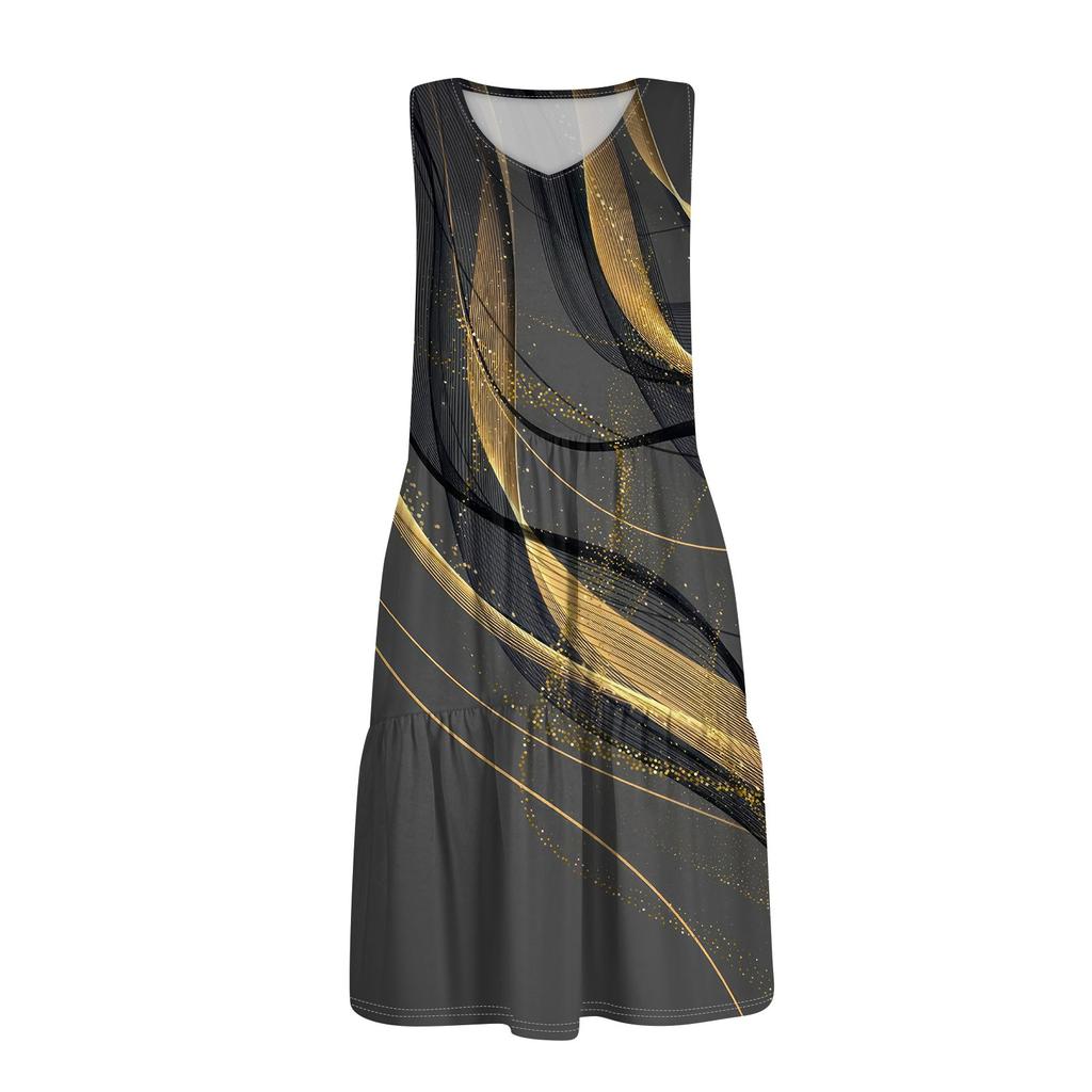 Женские летние модные повседневные платья с v-образным вырезом в стиле пэчворк без рукавов с принтом-жилетом