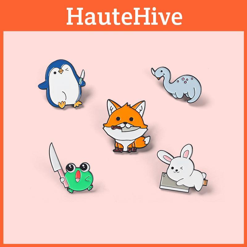 Fun And Whimsical Animal Pins With Charming Penguin House And Fox Knife Motifs