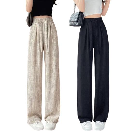 Женские брюки с высокой талией, регулируемые на шнурке, длинные брюки из ледяного шелка с карманами, однотонные летние брюки для отдыха