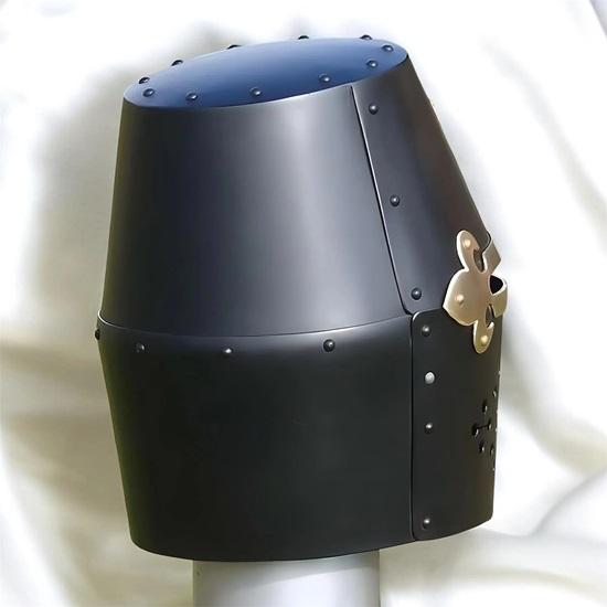 Medieval Crusader Knight Helmet Black Templar Great Helm with Brass Cross Gothic LARP Armor Cosplay Costume Prop
