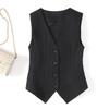 Linen Vest Thin Women's Vest Summer New High-end Slim Short Sleeveless Suit V-neck Waistcoat Vest 009#