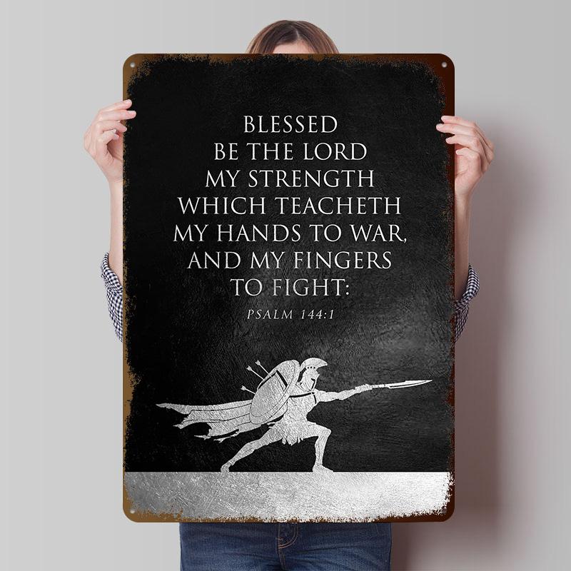 Psalm 144 1 Tinplate Posters Customizable Wall Art Retro Vintage Metal Signs for Home Room Office Decor Garage Decoration Gaming