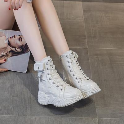 Модные высокие женские ботинки 2024 года, осень, новые повседневные туфли, женские на толстой подошве, модные универсальные дышащие туфли на платформе