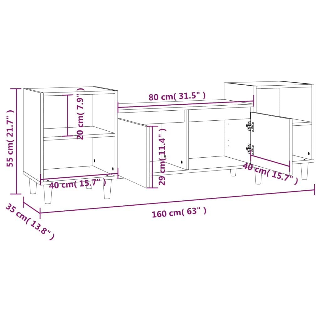 TV Cabinet in Sonoma Oak 160 x 35 x 55 cm Particleboard