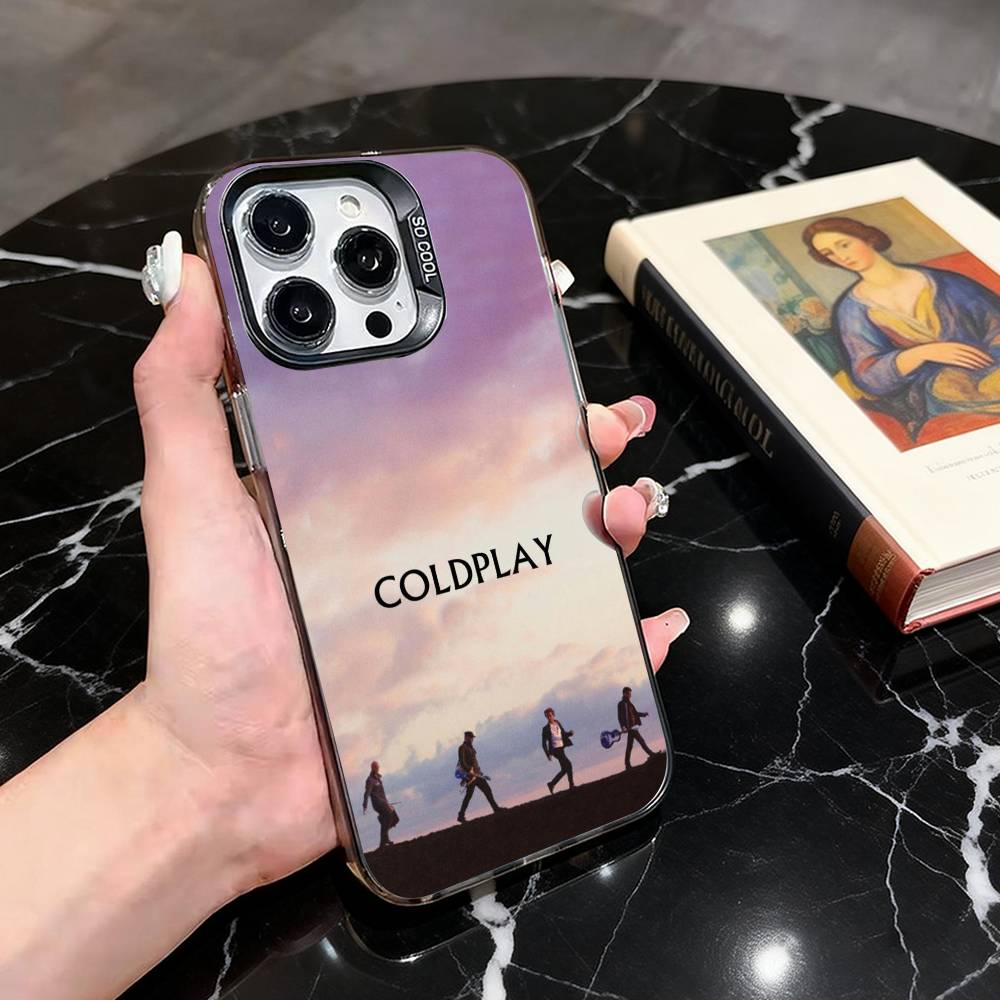 Чехол для телефона с разноцветной полосой C-Coldplay CC для iPhone 17,16,15,14,13,12,11 Plus,Pro Max,XS,Цветная посеребренная внутренняя крышка