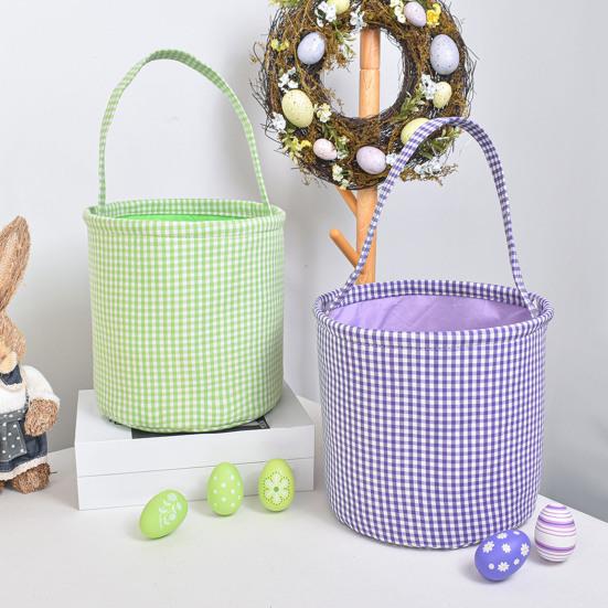 Пасхальное ведерко в клетку для детей, сумка для хранения в детской, подарочная корзина для новорожденных с ручкой для вечеринок по поиску пасхальных яиц