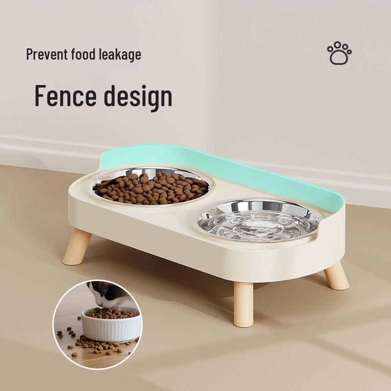 Cross-Border Stainless Steel & Ceramic Dual Cat & Dog Bowl: Anti-Tip, Splash-Proof, Neck Protection Design for Food & Water.