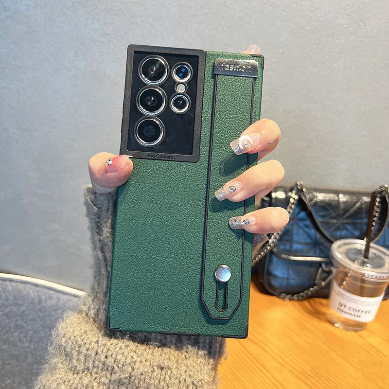 Чехол для мобильного телефона Samsung S23 Ultra с узором из кожи личи, подходит для SAMs22ul, противоударный, полностью закрывающий, с подставкой-браслетом, деловая обложка