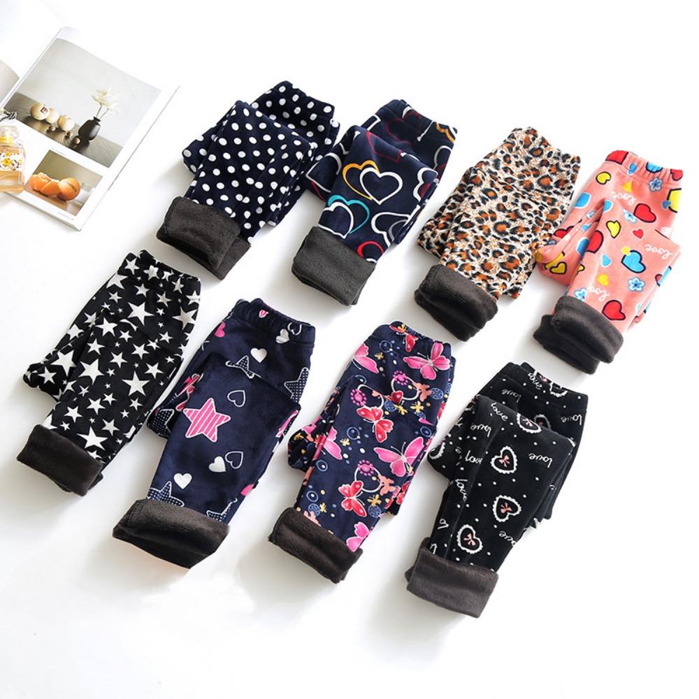 Леггинсы для девочек с флисовой подкладкой: Детские термобрюки с принтом облегающего кроя на осень/зиму - Верхняя одежда, длинные брюки