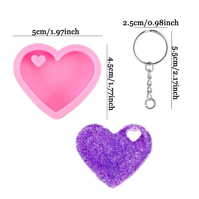 WTEMPO Heart-Shaped Keychains Kit Silicone Molds Bags Hanging Decoration Making Molds DIY Epoxy Molds with Keyrings for Beginners & Adults