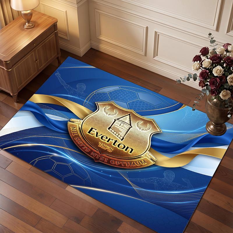 Everton FC 1878 Golden Club Badge Area Rug Blue Wave Golden Ribbon Soccer Print Non Slip Rectangular Floor Mat Football Fan Living Room Decor Carpet