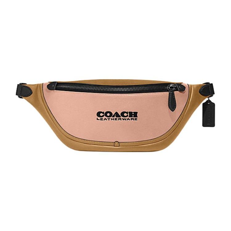Coach Сумка на пояс кожаная регулируемая, с молнией, цветные блоки, большая, мужская, цвет оранжевый, розовый. League 41 C5343-UAT
