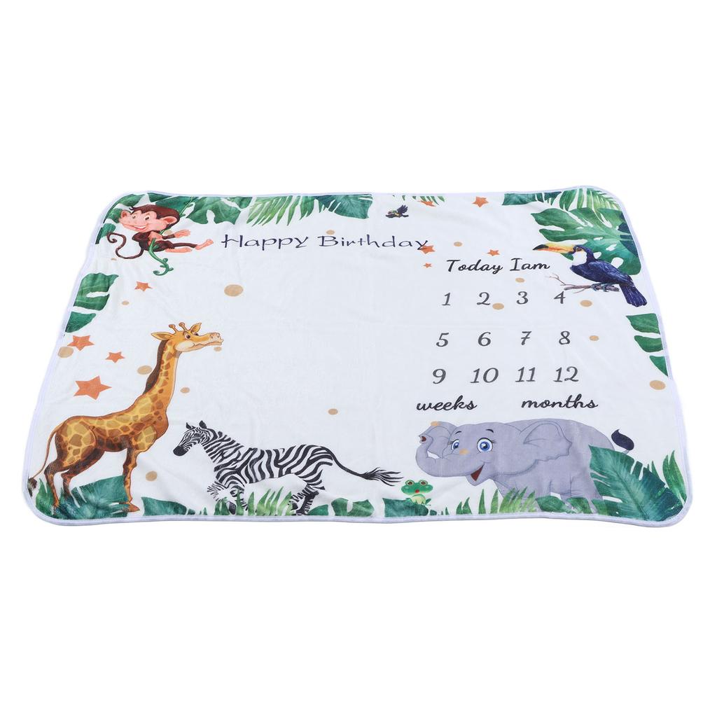 Baby Milestone Blanket Polyamide Fiber Jungle Animal Pattern Baby Monthly Blanket for Infant