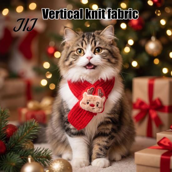 Cozy Puppy Winter Gear Christmas Knitted Pet Scarf with Reindeer & Stocking Decor, Adjustable Soft Reusable Decor Yarn Dog Cat Neck Collar,