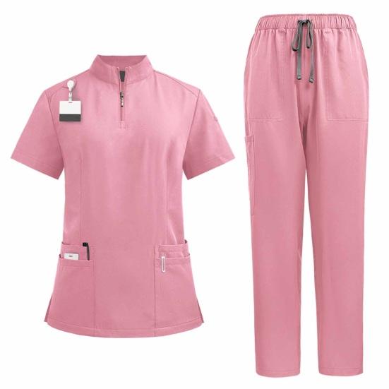2Pcs Nurse Uniform Scrubs Set for Nurse Doctor Hospital Staff Jogger Suit with Multi Pocket Top Pants Stretchy Comfortable Workwear for Medical