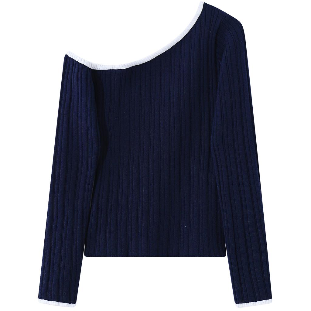 Autumn and Winter Retro Hot Girl Off-the-shoulder, Off-the-shoulder Sweater, Long-sleeved, Unique Design, Knitted Base Layer for Women