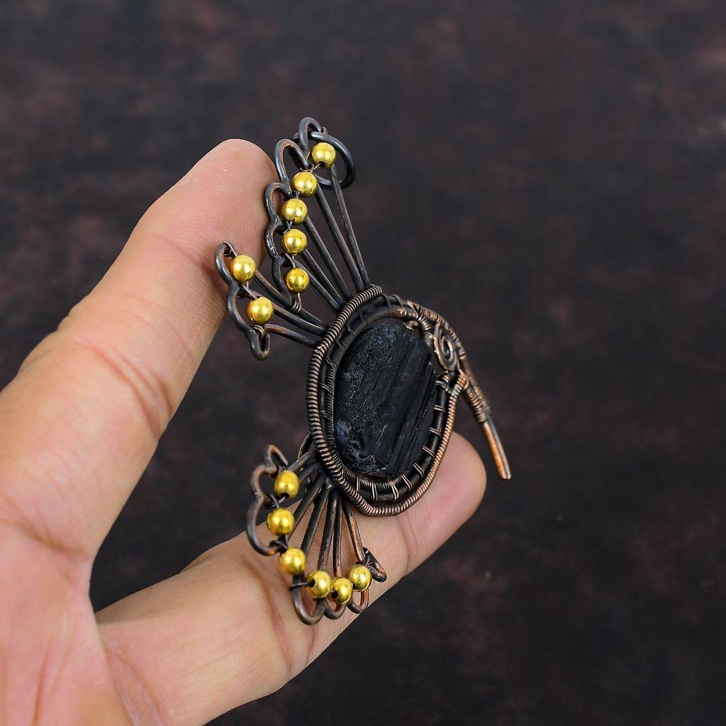 Черный турмалин грубый кулон медная проволока обернутый кулон ручной работы птица кулон медная проволока ювелирное изделие подарок для мамы драгоценный камень кулон для женщин