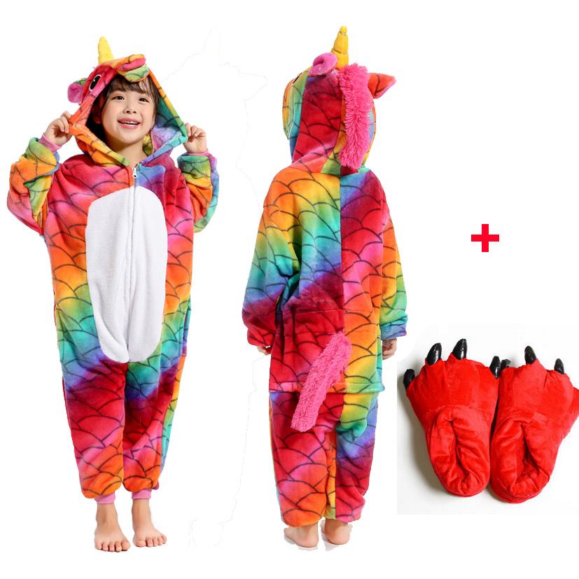 Пижамы с единорогом для мальчиков и девочек, фланелевый комбинезон с изображением единорога, пижамы с героями мультфильмов, детские пижамы кигуруми, пижамы с обувью