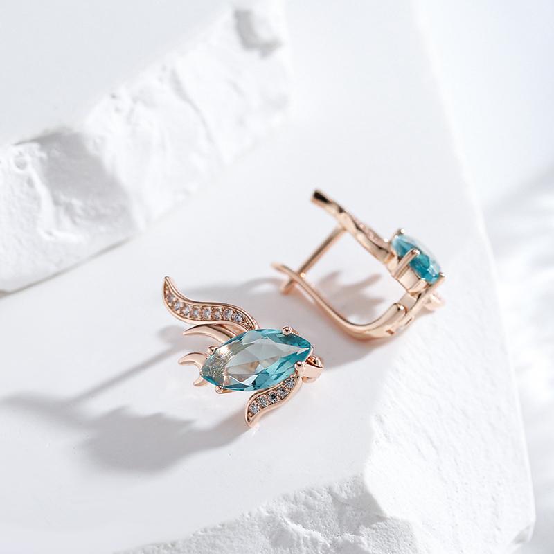Роскошные серьги с модным узором из синего циркона для женщин, одинаковые ювелирные изделия золотого цвета, элегантные висячие уши