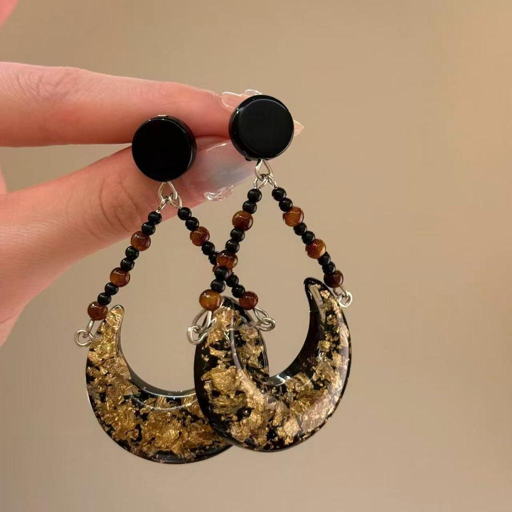Серебряная игла смола тигровый глаз асимметричные серьги Маillard ретро персонализированные универсальные серьги-гвоздики легкая роскошь высококачественные серьги