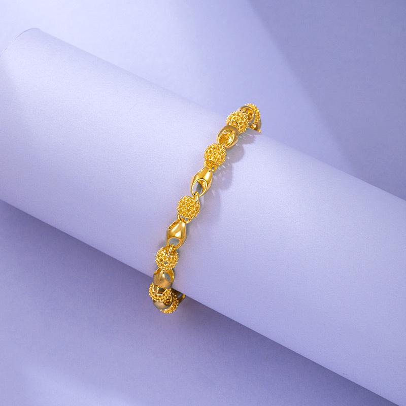 Hip Hop 24k Plating Gold Bracelet Gilded Buddha Bead Hollow Glossy Exquisite Bracelet for Women's Wedding Gifts