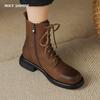 2024 Новые зимние женские сапоги из натуральной кожи, замшевые туфли на толстом каблуке с круглым носком, женские туфли на платформе, натуральная кожа, высокие каблуки
