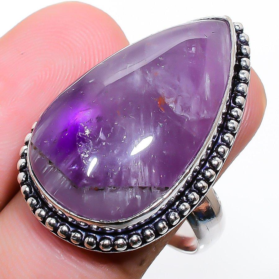 Кольцо из серебра 925 пробы с драгоценным камнем Sage Amethyst, размер 8,5
