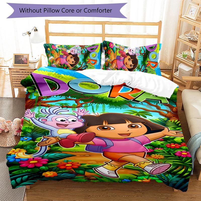 3pcs D-Doras The Explorer pattern bedding set duvet cover set includes duvet cover &pillowcases, perfect all season bedroom decoration & gift