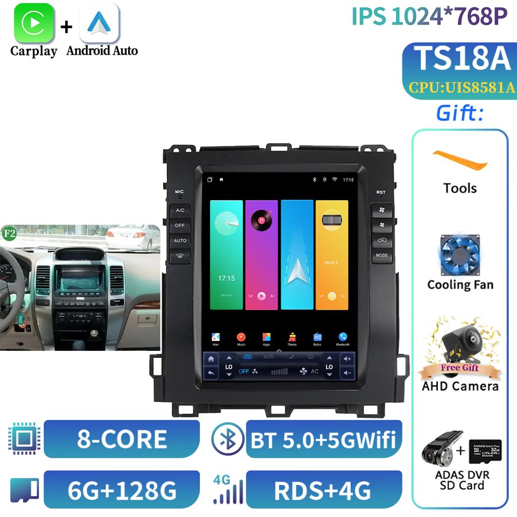 10.4"Для Prado 120 Lexus GX470 Для Toyota Land Cruiser 2002-2009 Android Навигация CarPlay Автомобильное радио Мультимедиа Экран Стерео