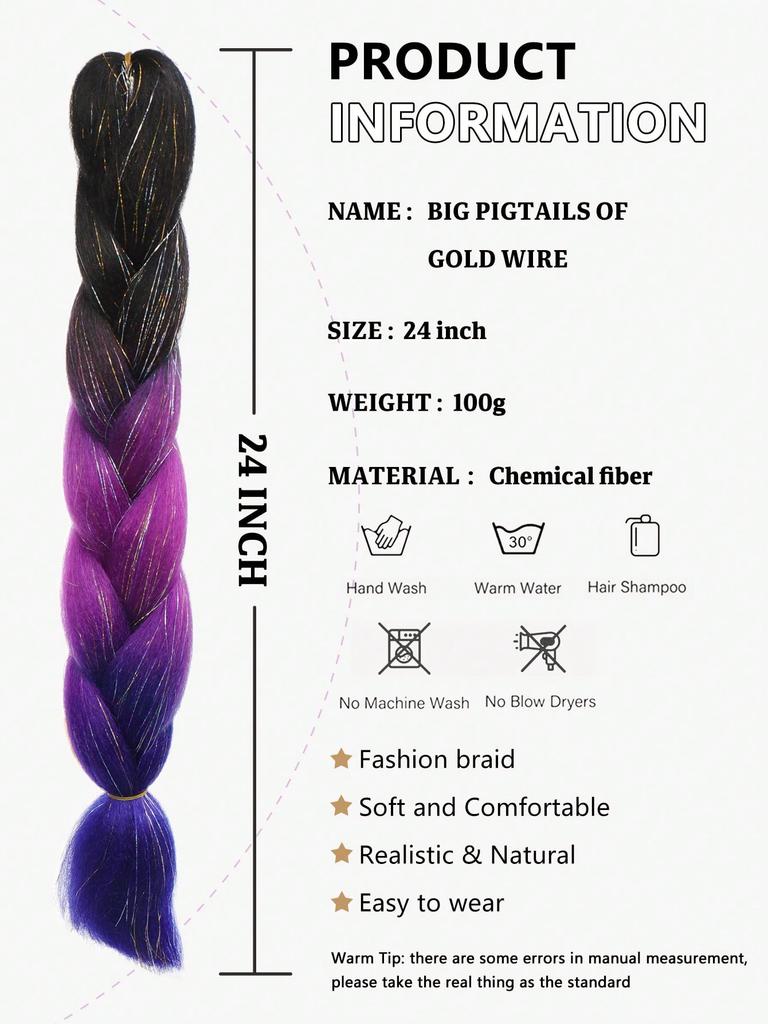24-дюймовые синтетические волосы для плетения, микс, блестки, трехцветные синтетические волосы для наращивания, большие косички, 1 шт.