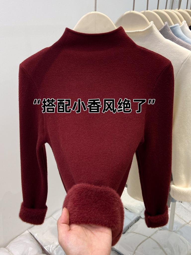 Утепленный теплый флисовый вязаный свитер с полувысоким воротником, женская весенняя мягкая восковая базовая рубашка, однотонный топ