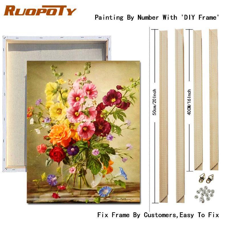 RUOPOTY DIY Frame Oil Painting By Numbers Daisy Flower Acrylic Home Decor On Canvas Wall Art Picture Rose For Living Room