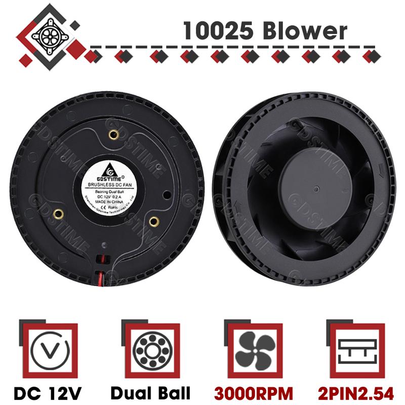 1Pcs Gdstime DC 12V Fan 100mm 100mmx100mmx25mm New Centrifugal Turbo Cooler Fan 10cm 100x25mm Dual Ball Turbo Blower Fan