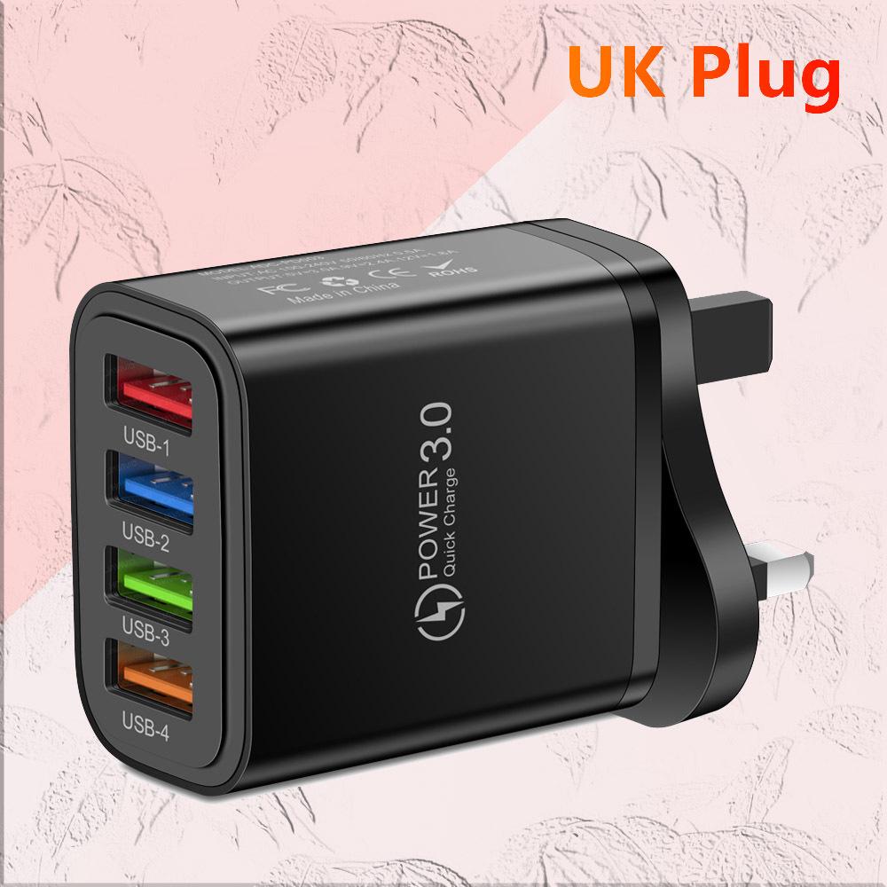 4-портовое USB-зарядное устройство для мобильных телефонов и планшетов 3А - Стандарты США/ЕС, Разноцветное