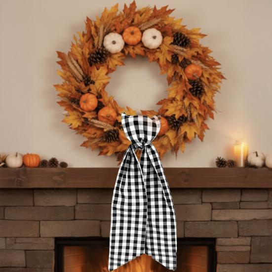 2Pcs Christmas Wreath Sash Plaid Print Garland Accessories Home Wedding Birthday Wreath Bow Indoor Outdoor Party Decor Gift