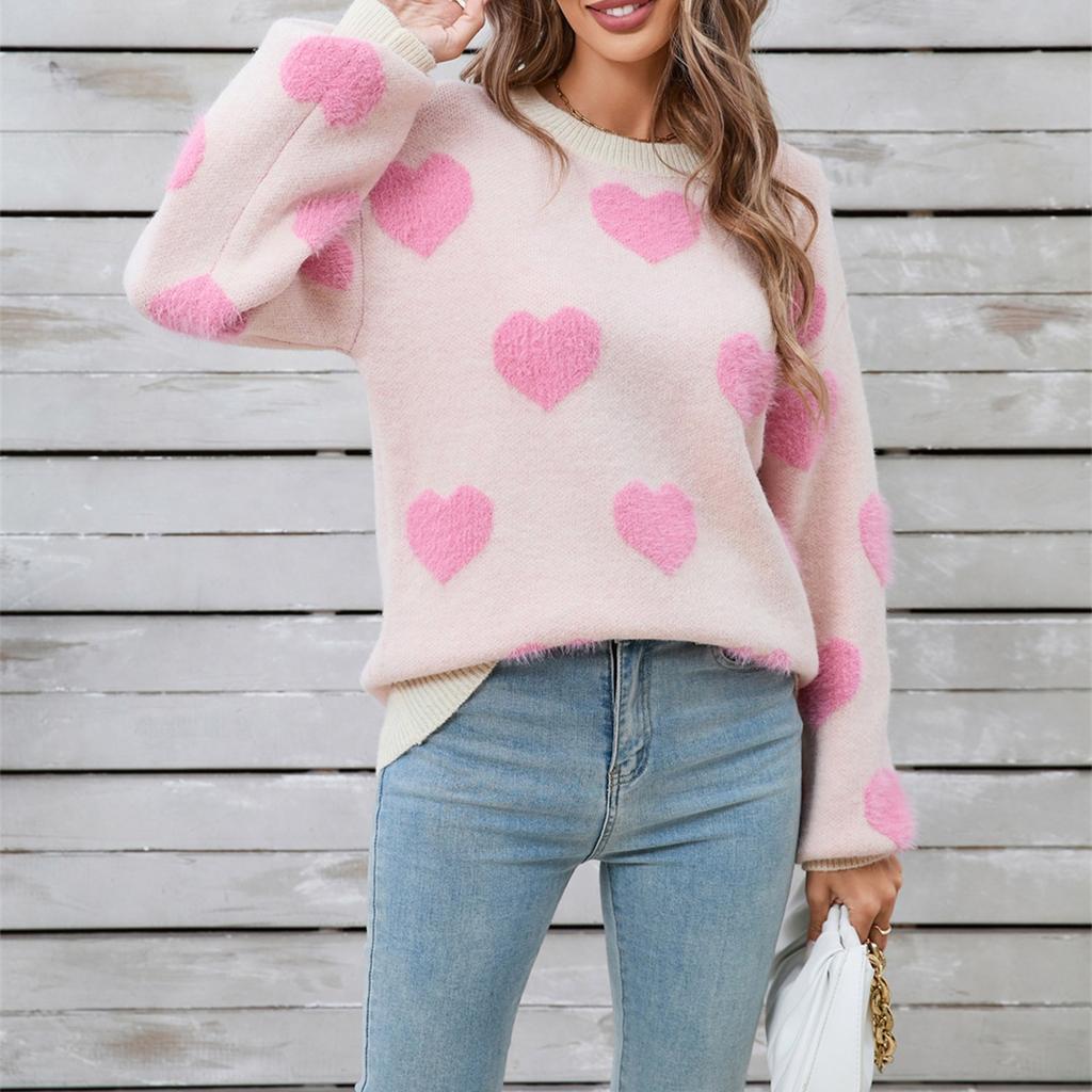 Женская повседневная мода круглый вырез воротничок сердечко свитер трикотажная нижняя рубашка