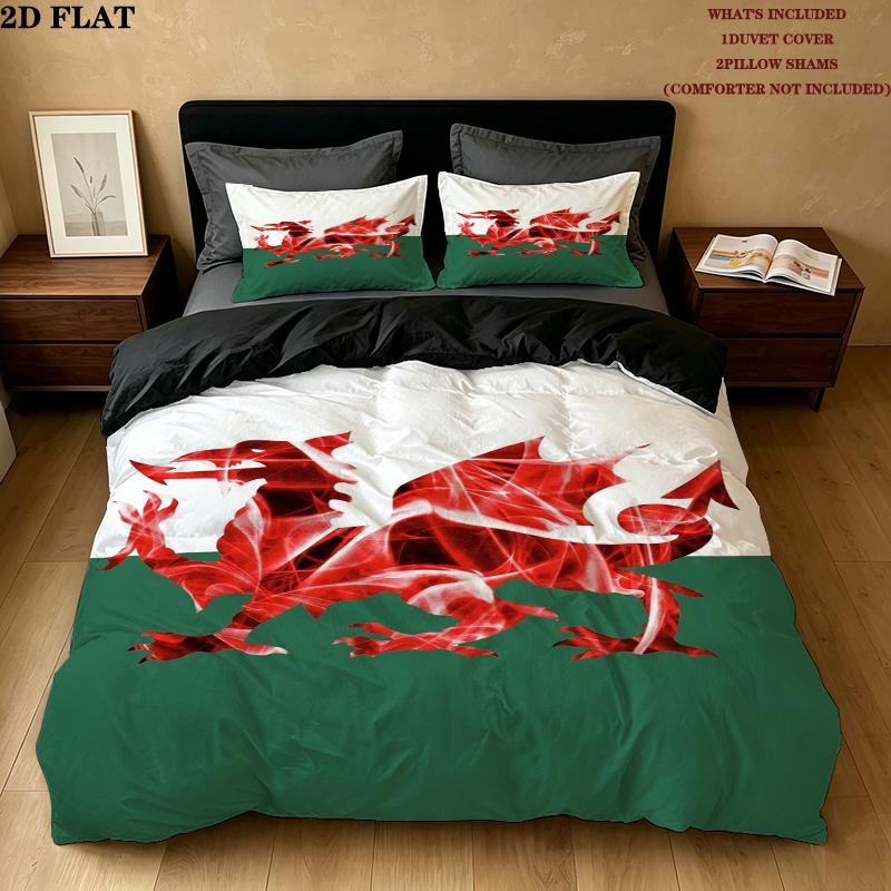 Y Ddraig Goch Pattern Bedding uilt Set uilt Cover Pillowcase Home Decoration Birthday Gift (1 * duvet cover + 2 * pillowcase without core)