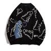 Мужской свитер осень-зима с рисунком динозавра, свободный свитер с круглым вырезом и длинными рукавами, в стиле хип-хоп, средней длины, для повседневной носки, работы, школы, улицы