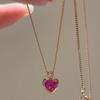 Ожерелье-сердце с розовым бриллиантом Jinruixi - Французская легкая роскошь, Изысканный ретро-дизайн, Сладкая ключичная мода.