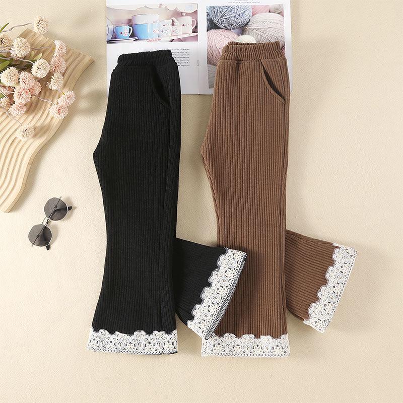 Girls' Bell Bottom Pants for Autumn and Winter Stylish and Versatile with Thick Fleece and Baby Outer Pants